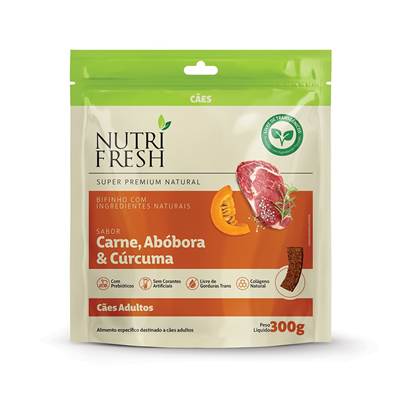Bifinho Nutrifresh Natural Sabor Carne, Abóbora e Cúrcuma para Cães Adultos 300g