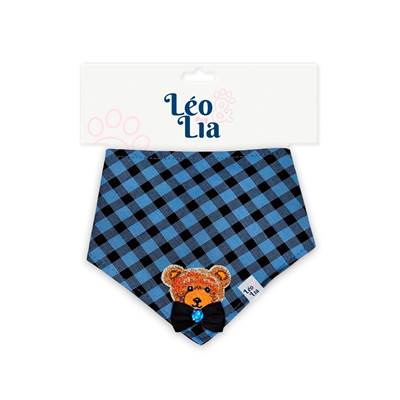 Bandana Leo e Lia Bordado Xadrez Azul para Cães e Gatos G