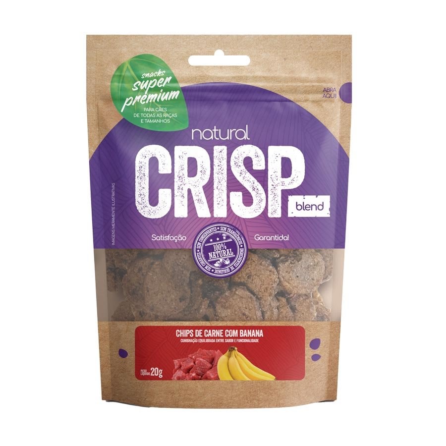 Snack Natural Crisp Blend Chips de Carne com Banana para Cães