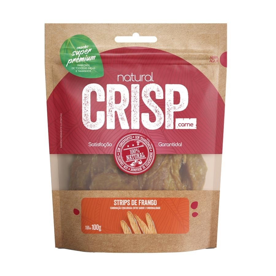 Snack Natural Crisp Carne Strips de Frango para Cães