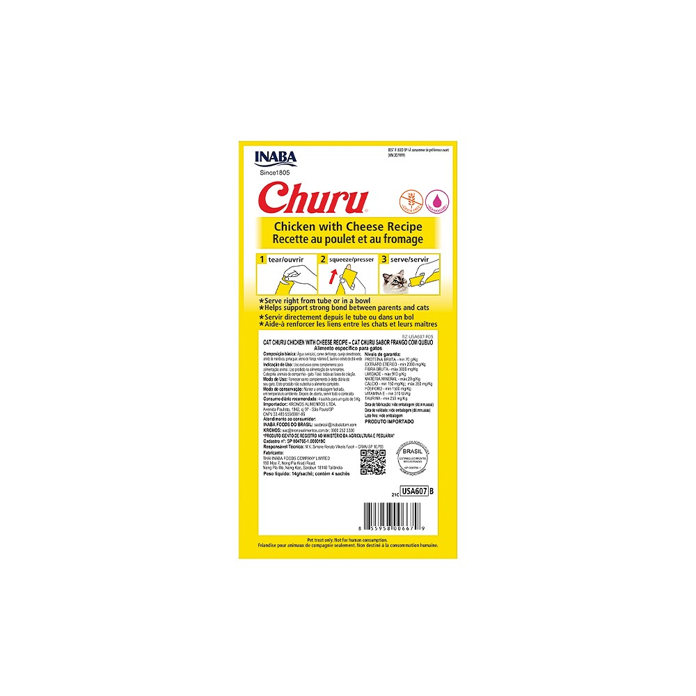 Petisco Cremoso Churu para Gatos sabor Galinha com Queijo
