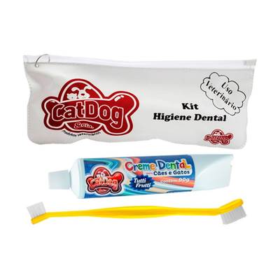 Conjunto de Higiene Dental Cat Dog Creme Dental Tutti-Frutti e Escova de Cabo Longo - Cores Sortidas U