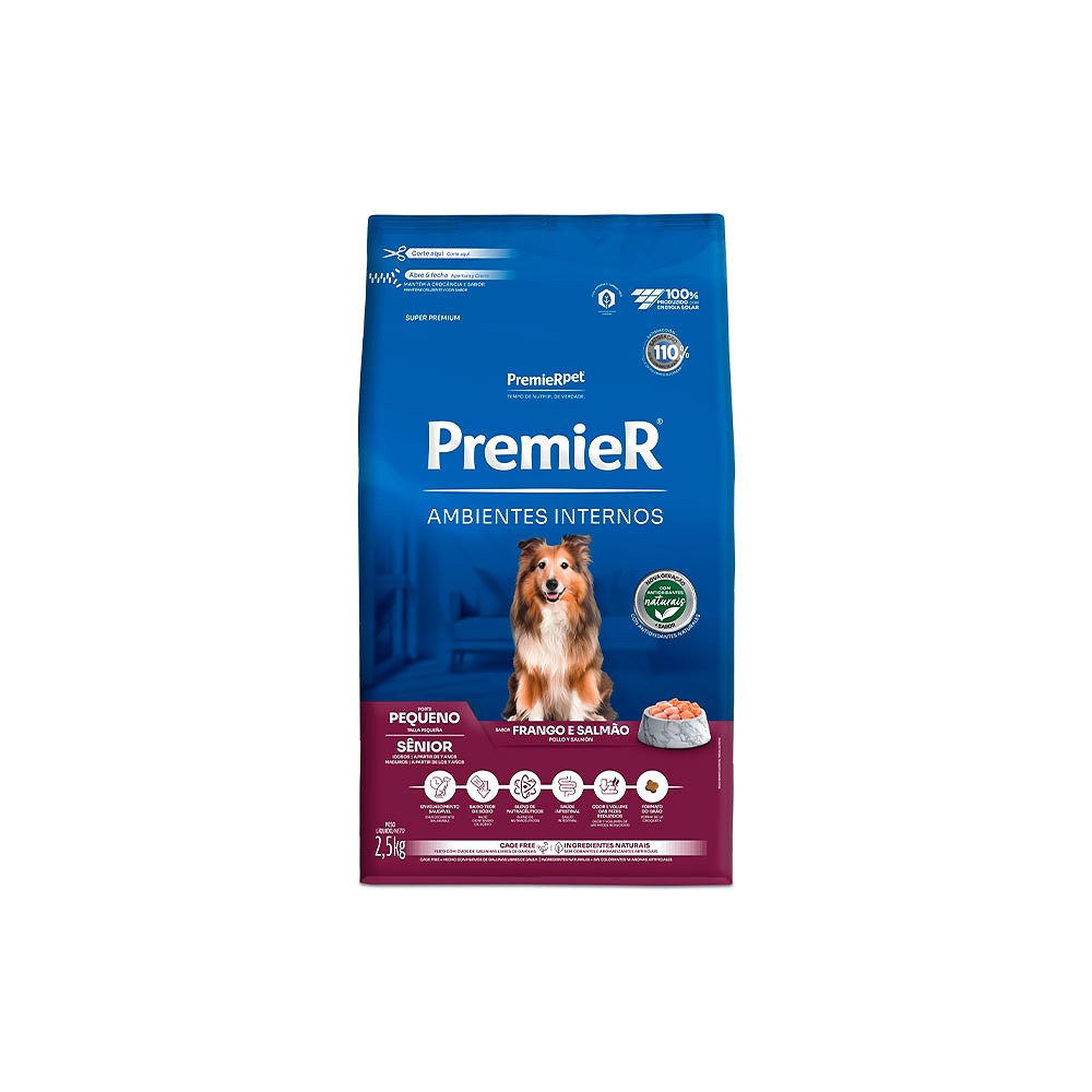 Ração Premier Ambientes Internos para Cães Adultos Sênior Raças Pequenas sabor Frango & Salmão