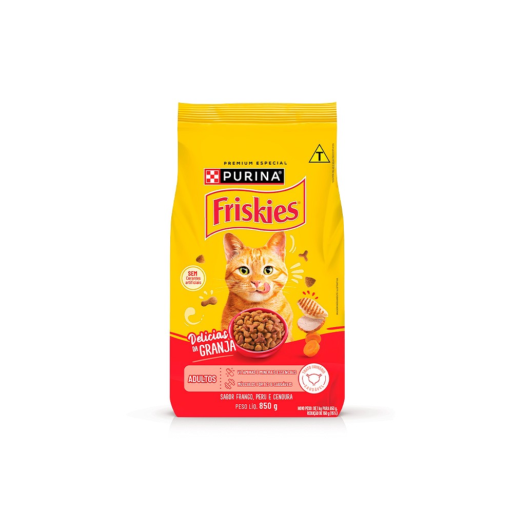 Ração Friskies Delícias da Granja para Gatos Adultos sabor Frango, Peru e Cenoura