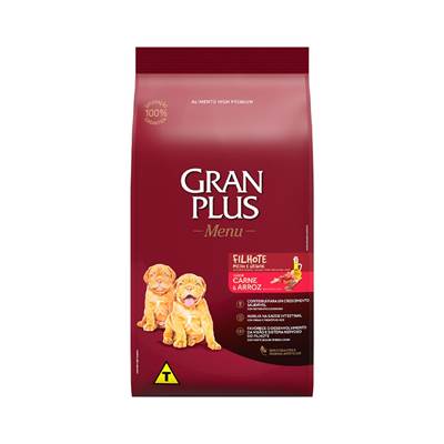 Ração Granplus Menu para Cães Filhotes Porte Médio e Grande sabor Carne e Arroz 10,1kg