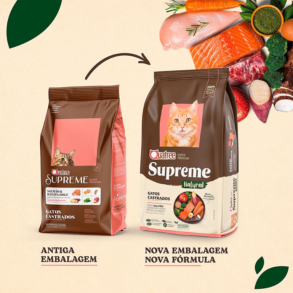Ração Quatree Supreme para Gatos Castrados Sabor Salmão e Batata Doce