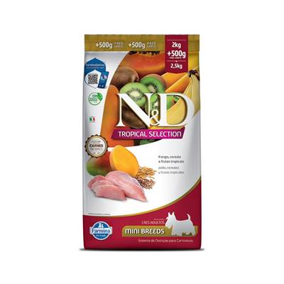 Ração Farmina N&D Tropical Selection para Cães Adultos de Porte Mini e Pequeno Sabor Frango, Cereais e Frutas Tropicais