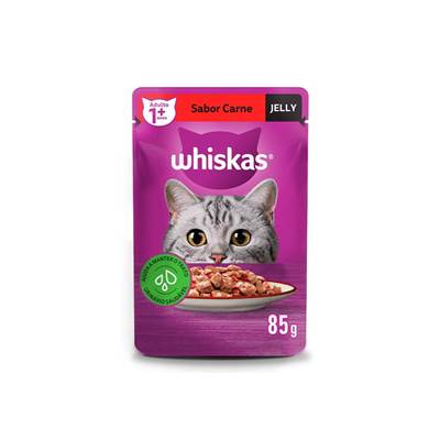 Ração Whiskas Sachê Jelly para Gatos Adultos sabor Carne 85g