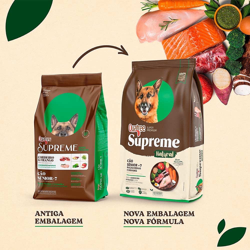 Ração Quatree Supreme para Cães Sênior +7 De Porte Médio e Grande Sabor Cordeiro e Arroz