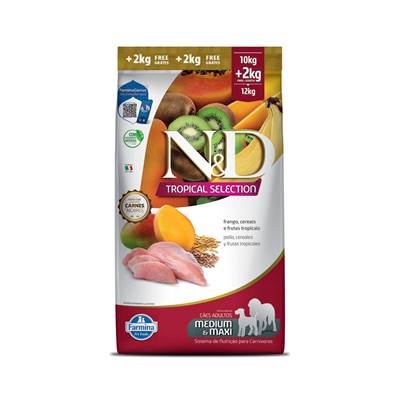 Ração Farmina N&D Tropical Selection para Cães Adultos de Porte Médio e Grande Sabor Frango, Cereais e Frutas Tropicais