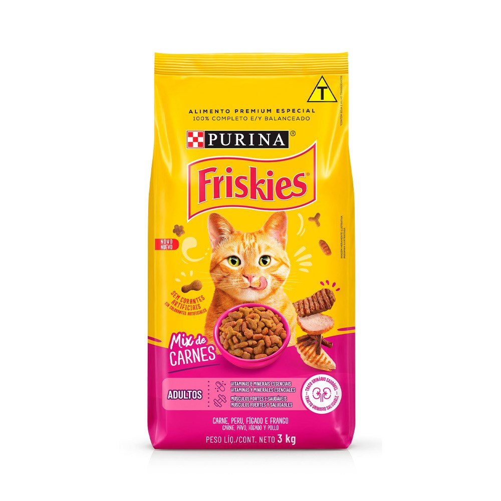 Ração Friskies Mix de Carne para Gatos Adultos Sabor Carne, Peru, Fígado e Frango