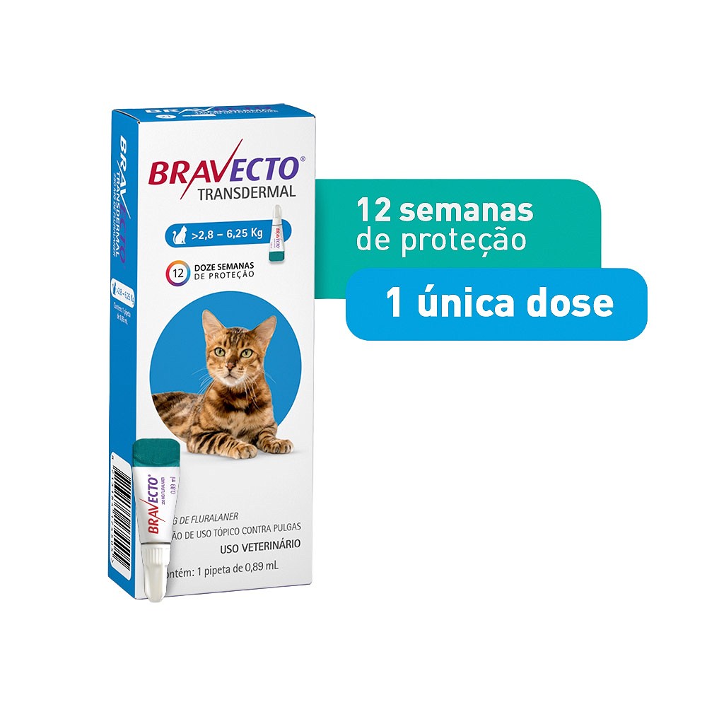 Antipulgas e Carrapatos Bravecto Transdermal para Gatos de 2,8kg a 6,25kg - 250mg