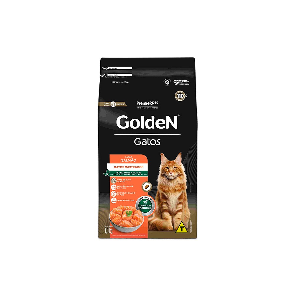 Ração Golden Gatos Adultos Castrados sabor Salmão