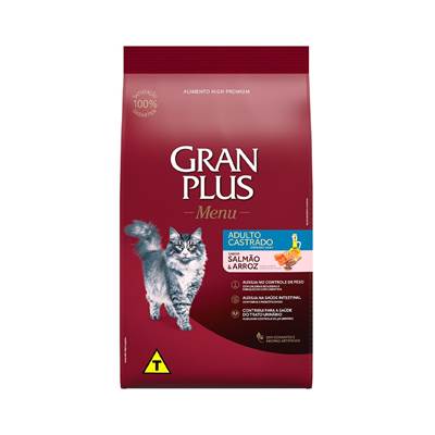 Ração Granplus para Gatos Adultos Castrados sabor Salmão & Arroz