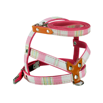 Peitoral com Guia AMF Cães Xadrez Rosa 1