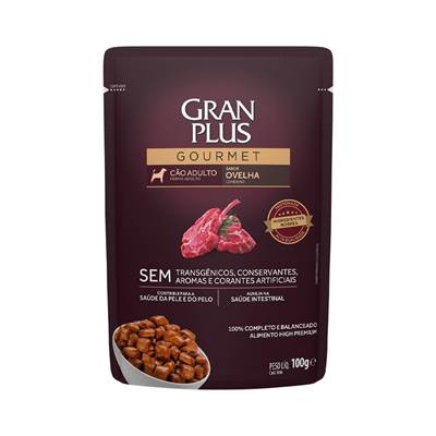 Ração GranPlus Sachê Gourmet para Cães Adultos sabor Ovelha 100g