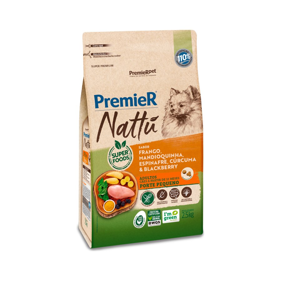 Ração Premier Nattu para Cães Adultos de Porte Pequeno sabor Mandioquinha