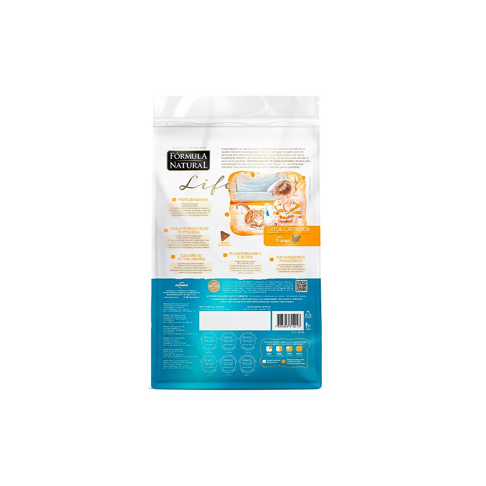 Ração Fórmula Natural Life para Gatos Adultos Castrados Sabor Frango