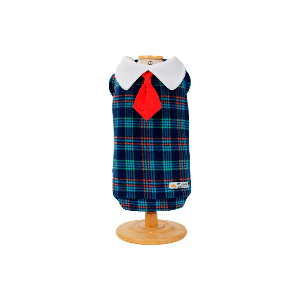 Blusa Bonito pra Cachorro S Colegial Xadrez Azul Marinho para Cães