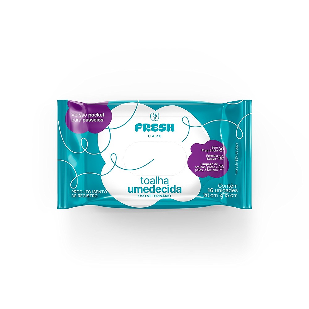 Toalha Umedecida Fresh Care Pocket para Cães e Gatos - 16 unidades
