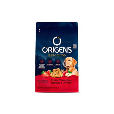 Biscoito Origens para Cães Adultos de Porte Médio e Grande Sabor Frutas Vermelhas, Linhaça e Cereais 400g