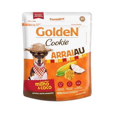 Biscoito Golden Cookie Arraiau para Cães Adultos de Porte Pequeno sabor Milho e Coco 350g