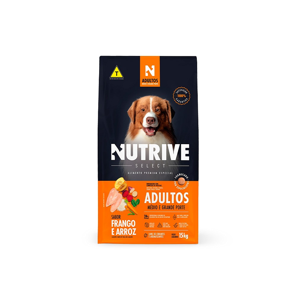 Ração Nutrive Select para Cães Adultos de Médio e Grande Porte sabor Frango e Arroz 