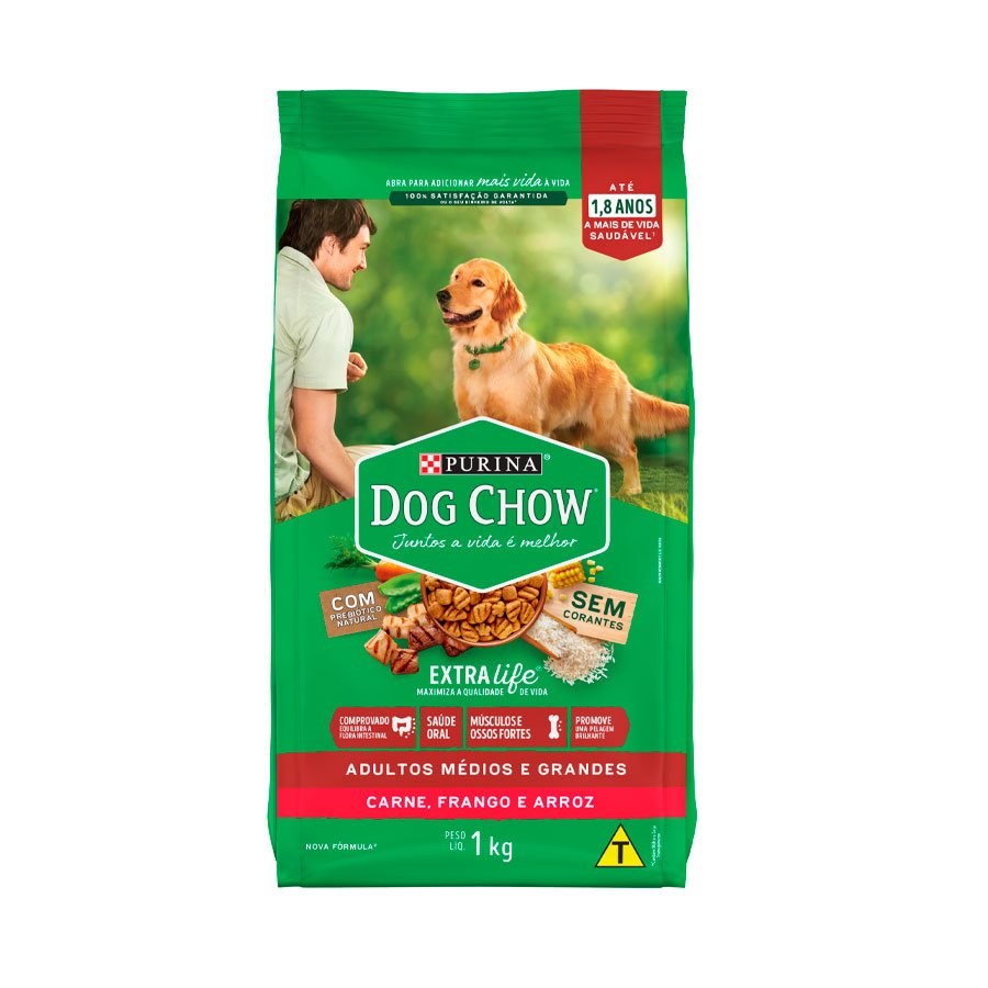 Ração Dog Chow para Cães Adultos de Porte Médio e Grande Sabor Carne, Frango e Arroz