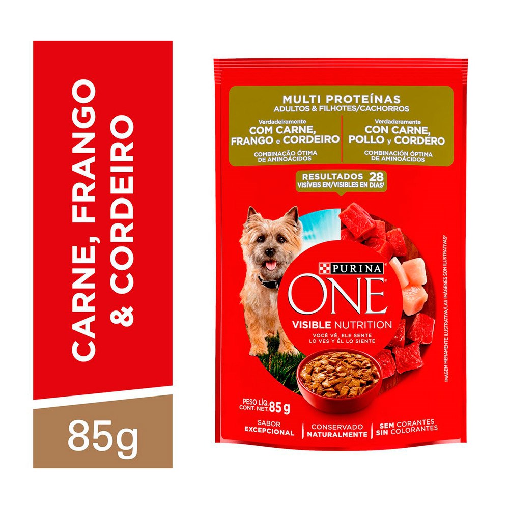Ração Úmida Purina One para Cães Adultos e Filhotes sabor Carne, Frango e Cordeiro