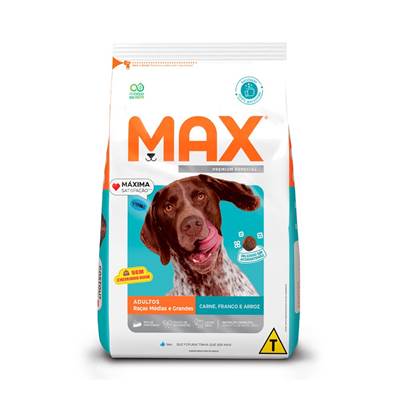 Ração Max para Cães Adultos de Porte Médio e Grande sabor Carne, Frango e Arroz 15kg