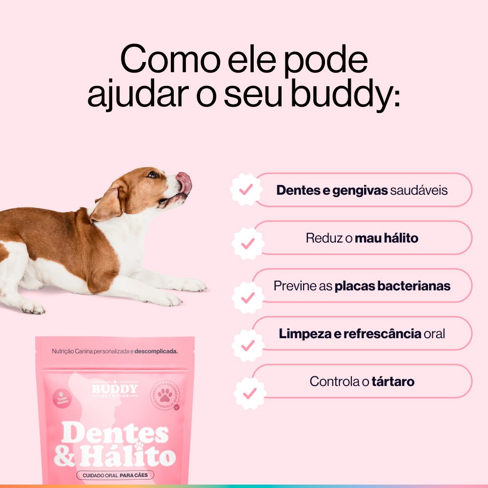 Snack Cuidado Oral Buddy Nutrition Dentes & Hálito Sabor Carne Suína para Cães