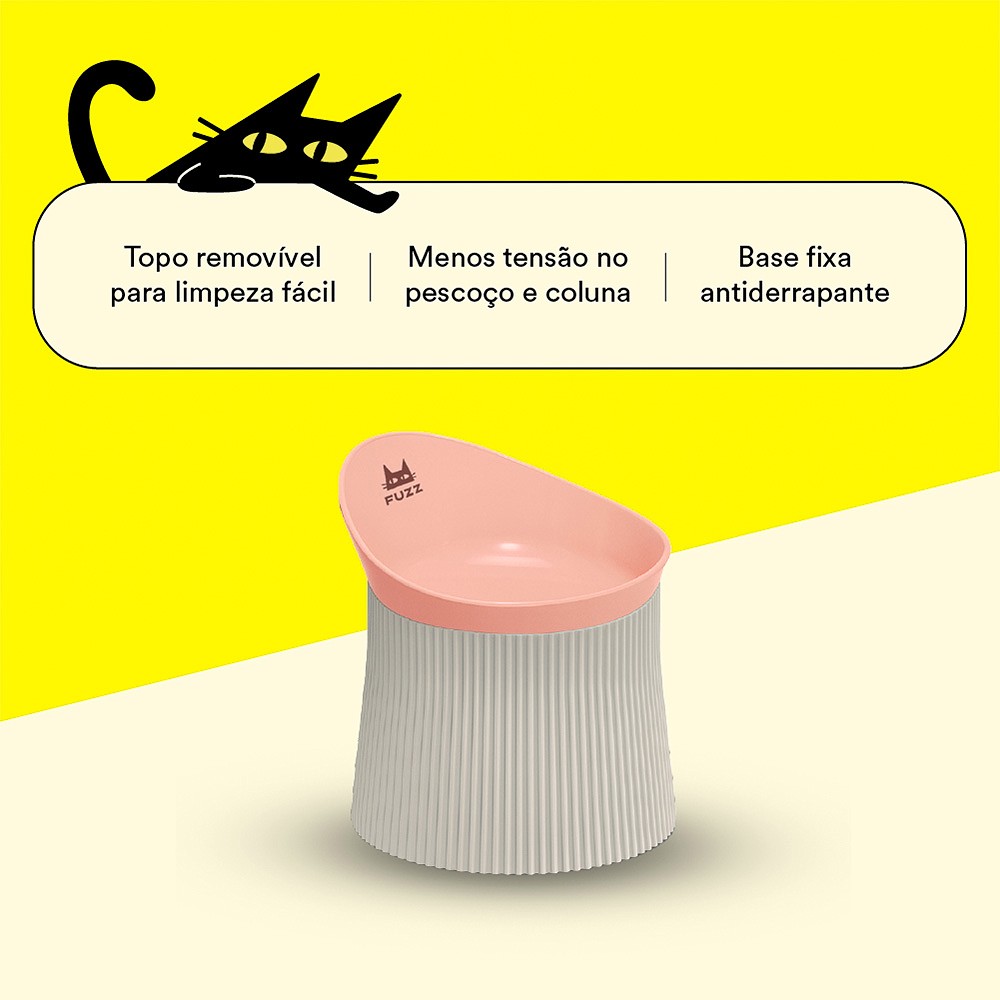 Comedouro Ergonômico Fuzz Rosa para Gatos
