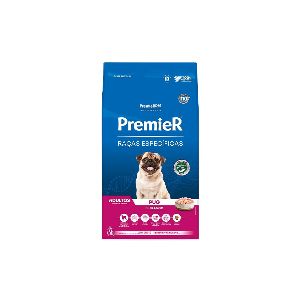 Ração Premier Raças Específicas Pug para Cães Adultos sabor Frango