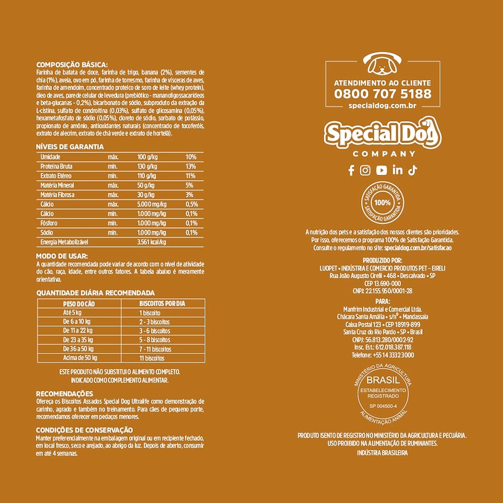 Biscoito Special Dog Ultralife para Cães Adultos Sabor Banana e Chia