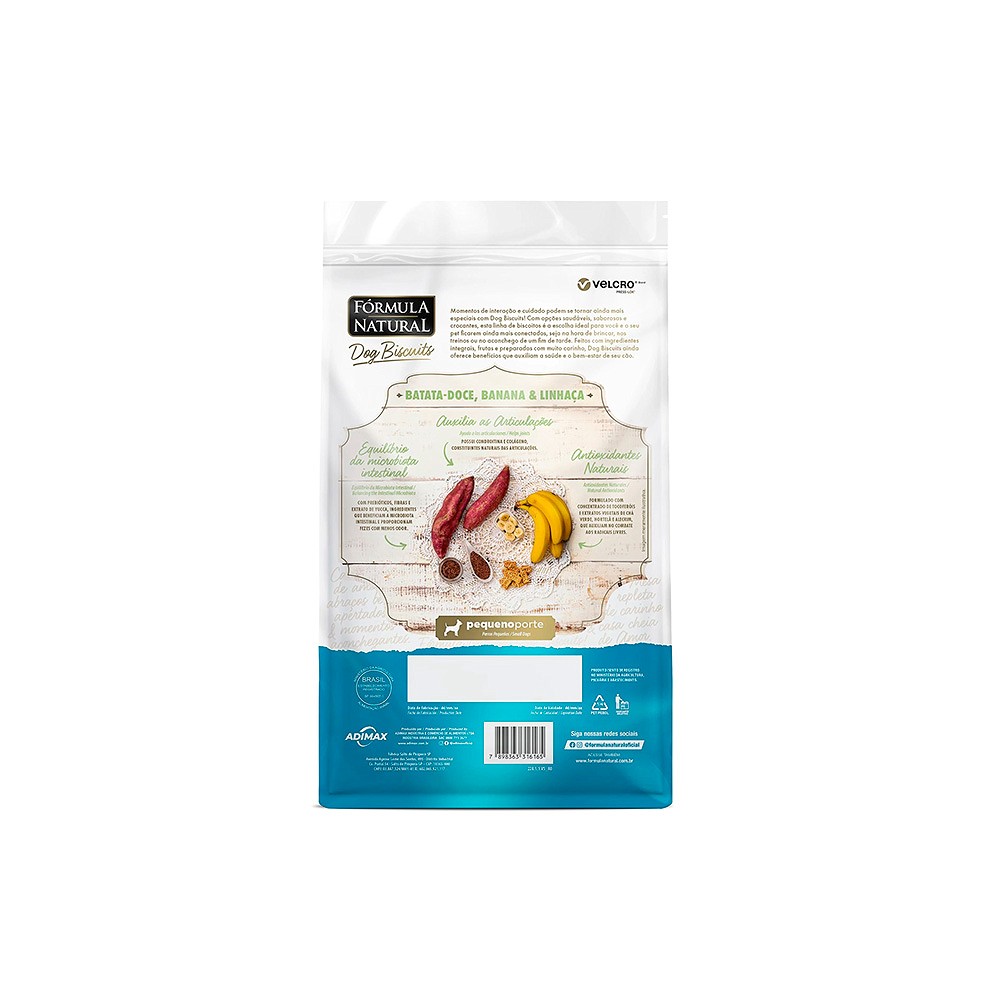Biscoito Fórmula Natural Dog Biscuits para Cães Adultos de Pequeno Porte sabor Batata Doce Banana e Linhaça