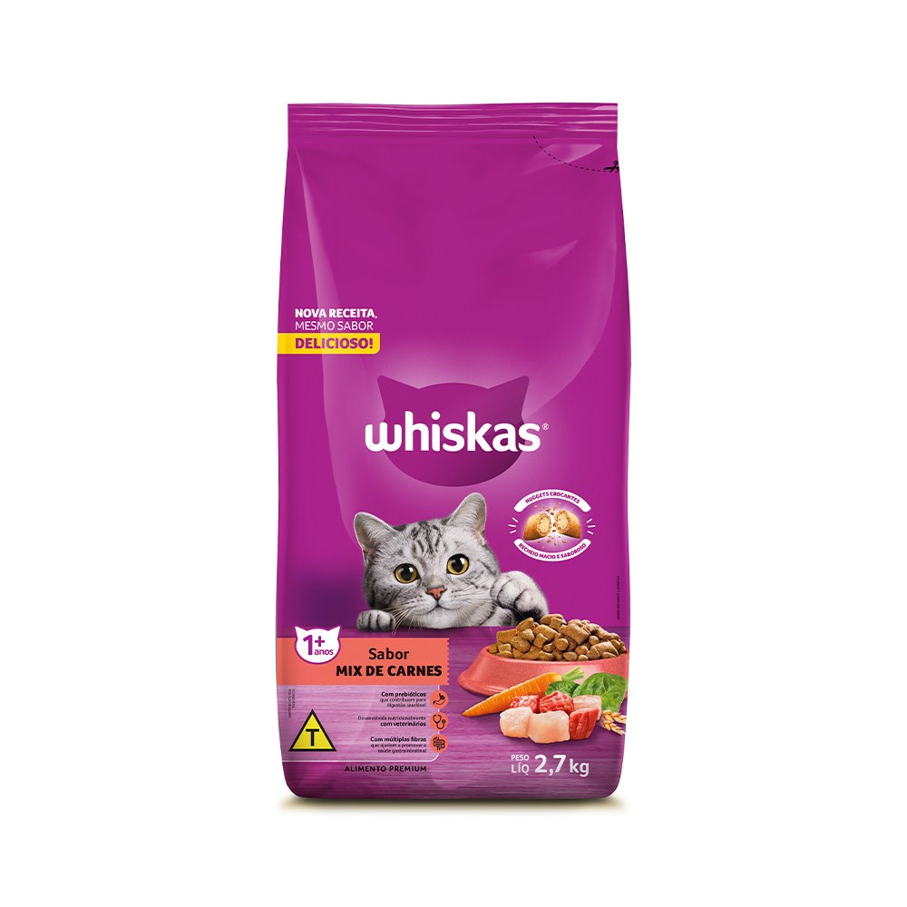 Ração Whiskas para Gatos Adultos sabor Mix de Carnes 