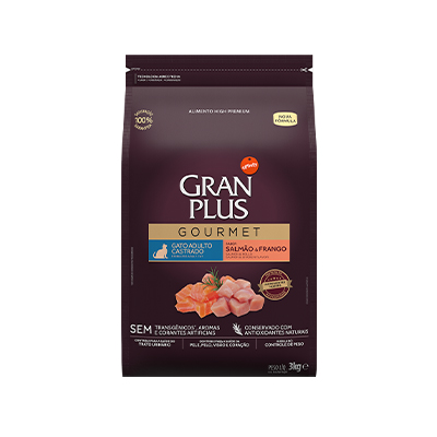 Ração Granplus Gourmet para Gatos Castrados sabor Salmão e Frango 1kg