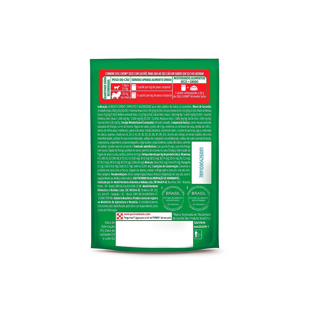 Ração Úmida Dog Chow Nutrição Reforçada para Cães Adultos sabor Carne em Filetes com Arroz