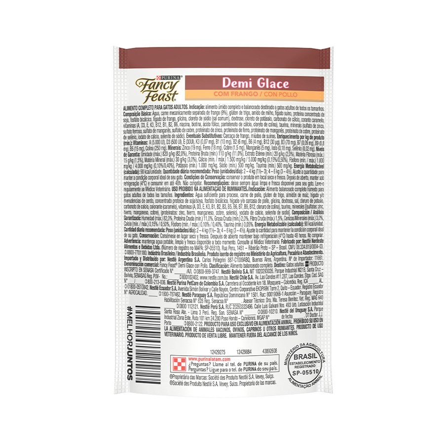 Ração Fancy Feast Sachê para Gatos Adultos sabor Demi Glace Frango