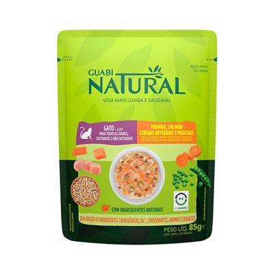 Ração Guabi Natural Sachê para Gatos Adultos Castrados e Não Castrados sabor Salmão & Frango