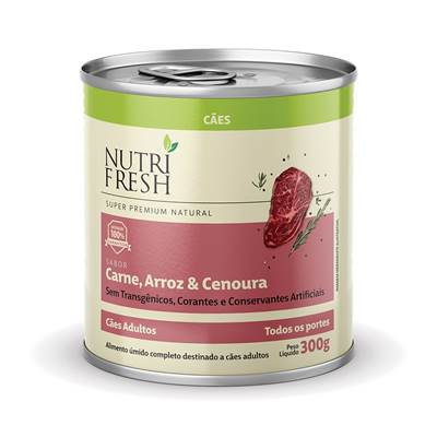 Ração Úmida Lata Nutrifresh para Cães Sabor Carne, Arroz e Cenoura 300g