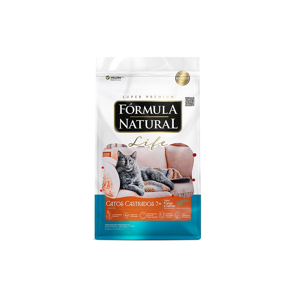 Ração Fórmula Natural Life para Gatos Castrados 7+ Sabor Frango e Salmão