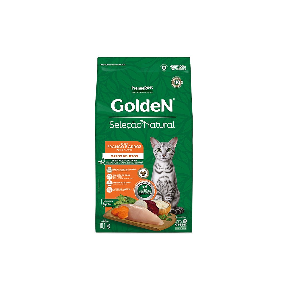 Ração Golden Seleção Natural para Gatos Adultos sabor Frango & Arroz