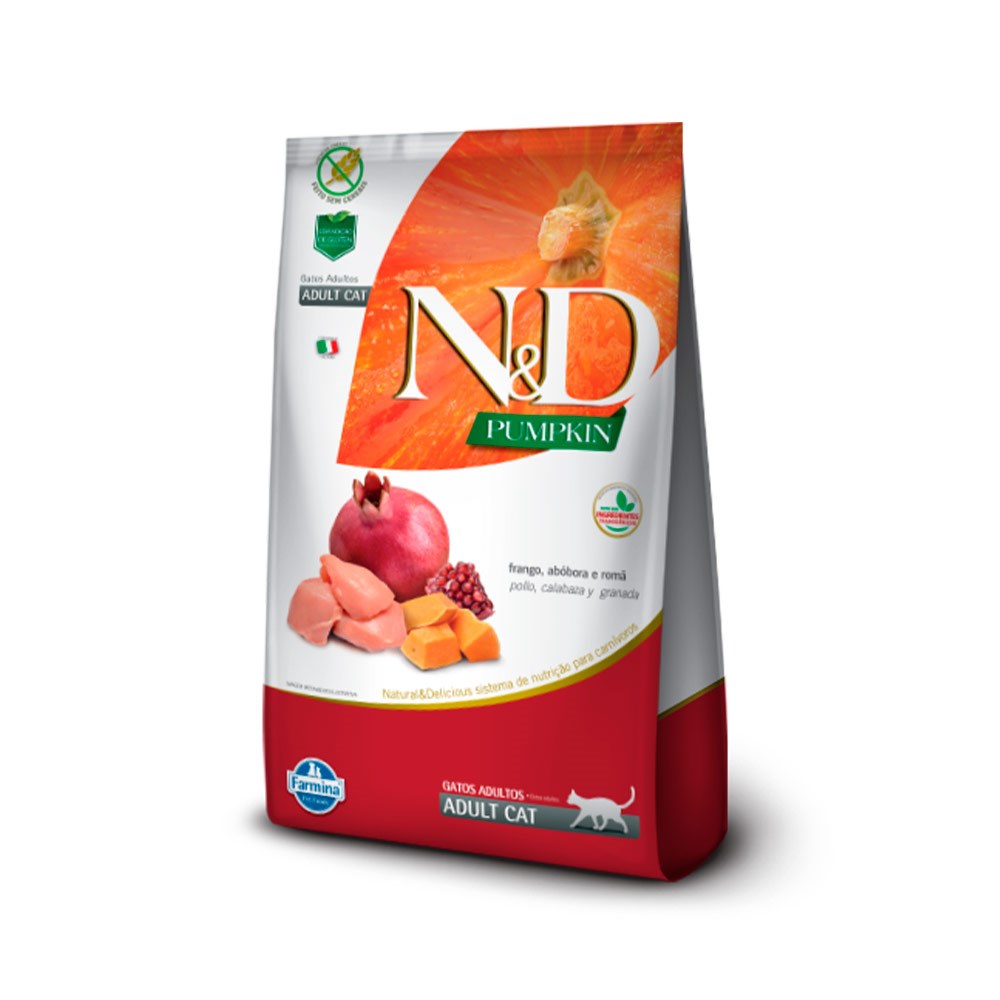 Ração N&D Pumpkin para Gatos Adultos sabor Frango, Abóbora & Romã