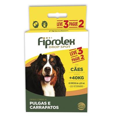 Combo Antipulgas e Carrapatos Fiprolex Drop Spot Ceva para Cães Acima de 40kg 3 pipetas