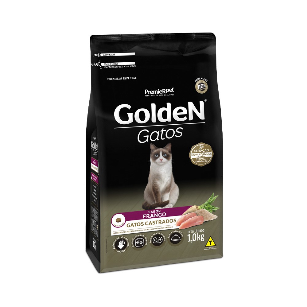 Ração Golden Gatos Adultos Castrados sabor Frango