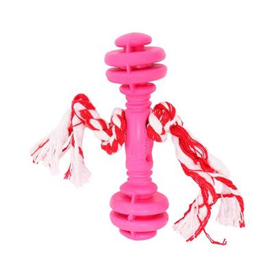 Brinquedo Furacão Pet Halteres de Borracha Maciça Rosa com Corda para Cães U