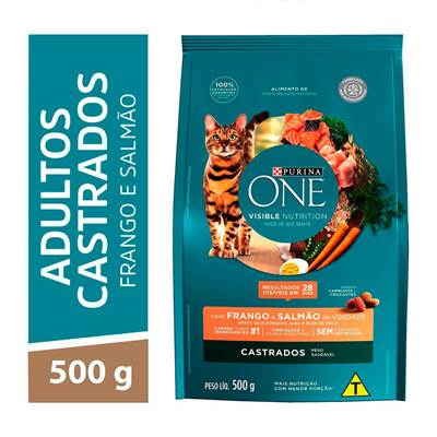 Ração Nestlé Purina One para Gatos Castrados Sabor Frango e Salmão 500g