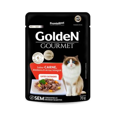 Ração Golden Gourmet para Gatos Adultos Castrados sabor Carne 70g