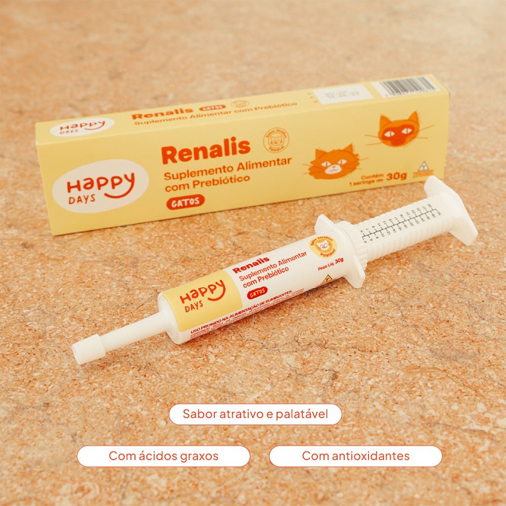 Suplemento Alimentar com Prebiótico Happy Days Renalis para Gatos